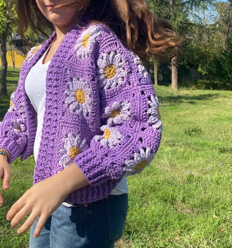 Colorful Handmade Crochet Daisy Cardigan