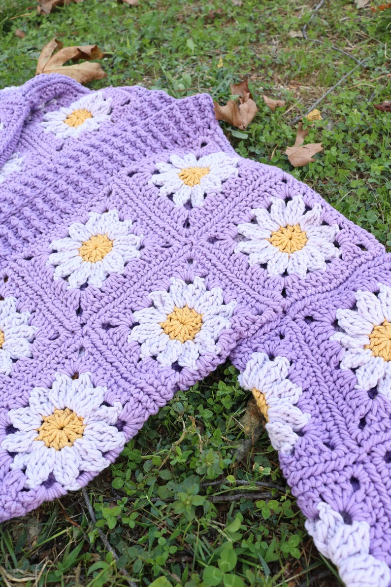 Colorful Handmade Crochet Daisy Cardigan