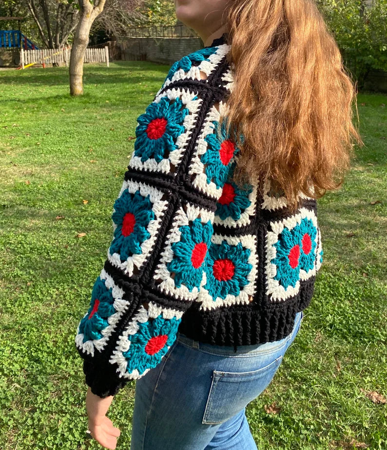 Vibrant Daisy Crochet Cardigan