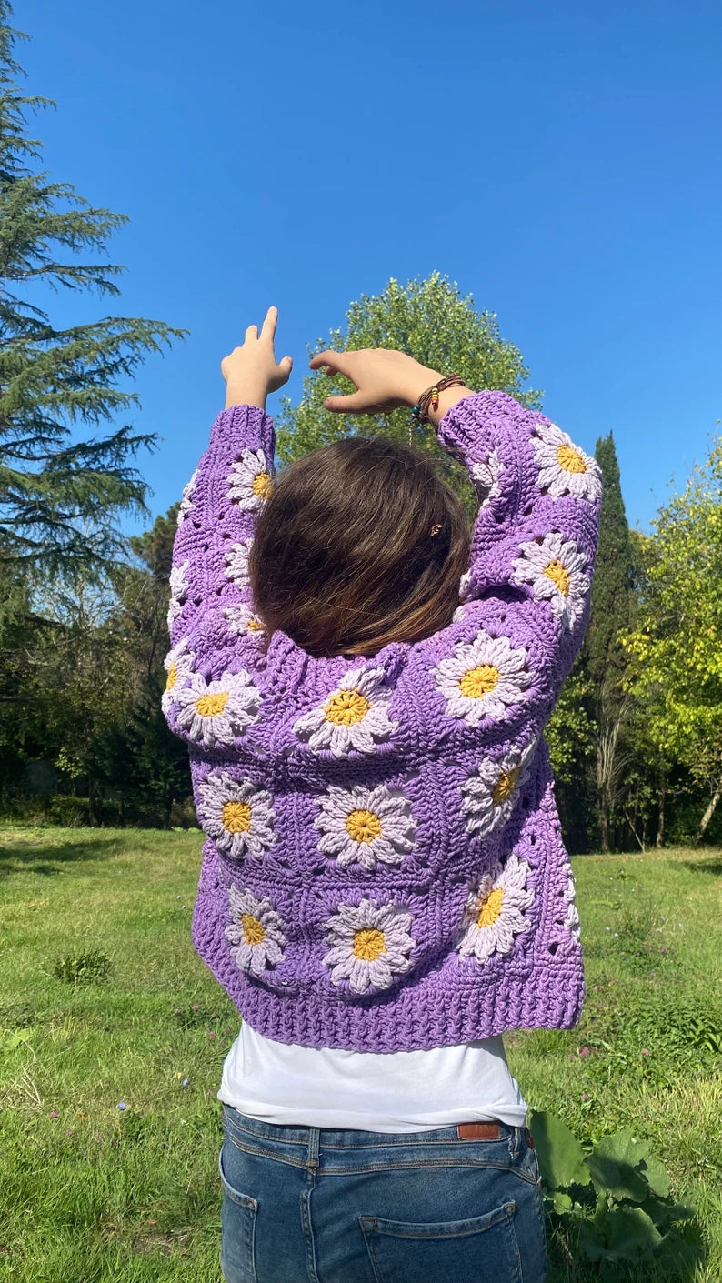 Colorful Handmade Crochet Daisy Cardigan
