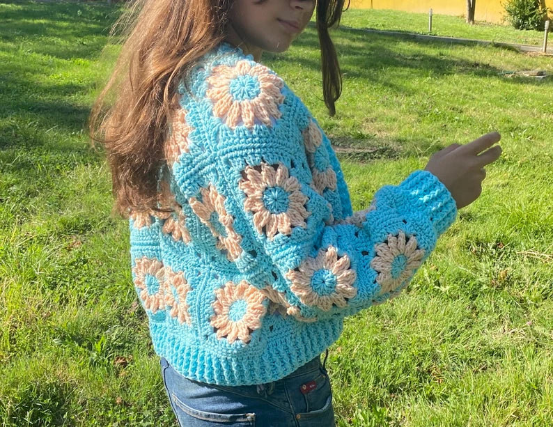 Handmade Crochet Daisy Cardigan - Boho Chic