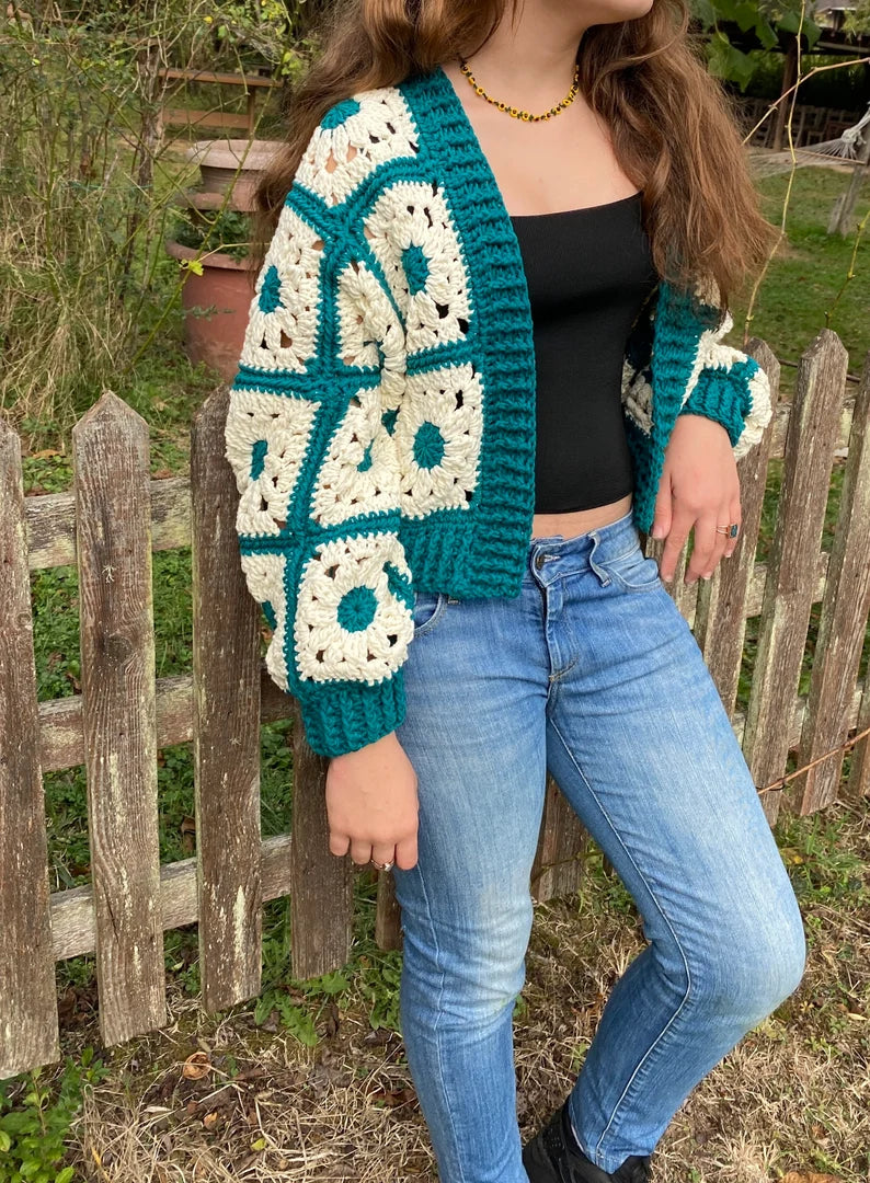 Vintage Inspired Daisy Flower Crochet Cardigan