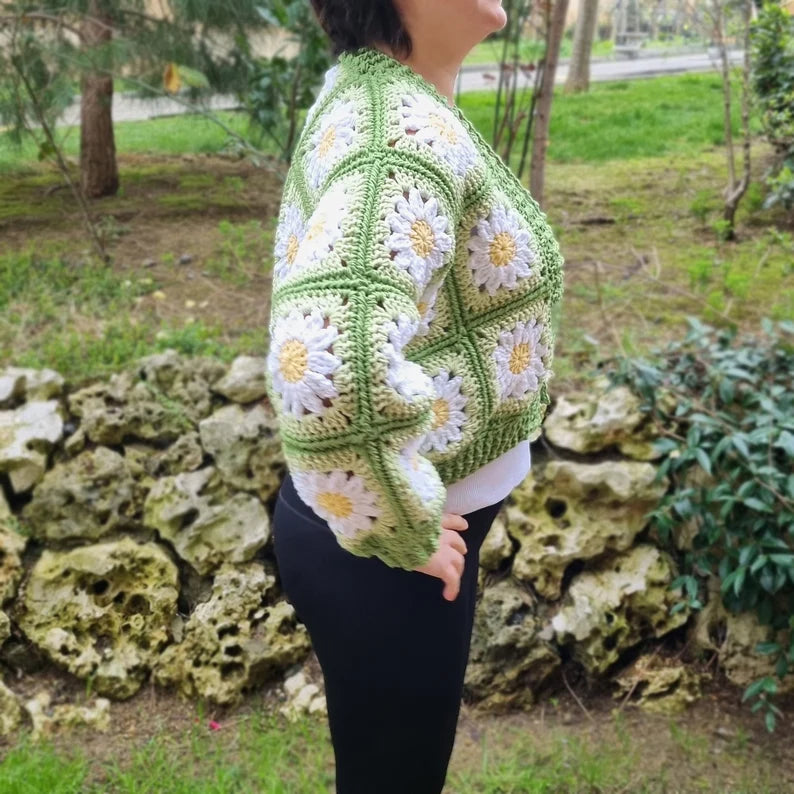 Handmade Daisy Flower Crochet Cardigan