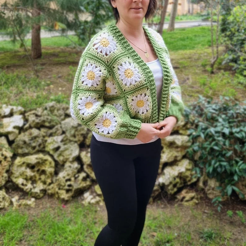 Handmade Daisy Flower Crochet Cardigan