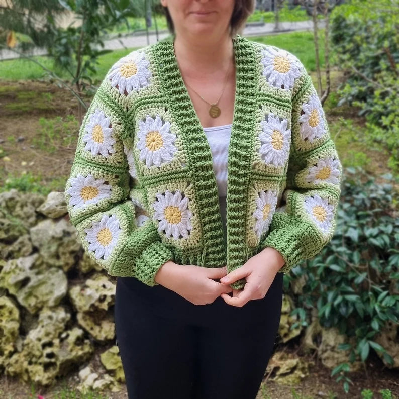 Handmade Daisy Flower Crochet Cardigan