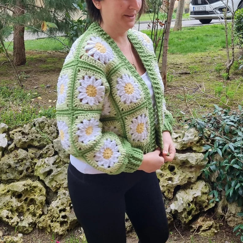 Handmade Daisy Flower Crochet Cardigan