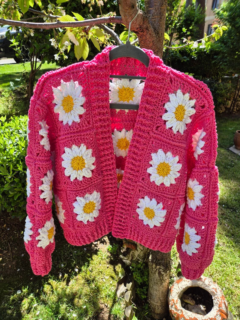 Boho Chic Handcrafted Pink Cardigan