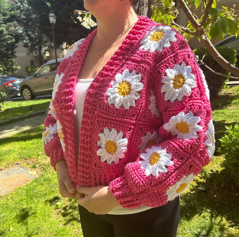 Boho Chic Handcrafted Pink Cardigan