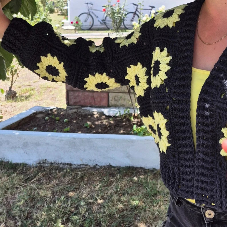 Vibrant Yellow & Anthracite Floral Cardigan