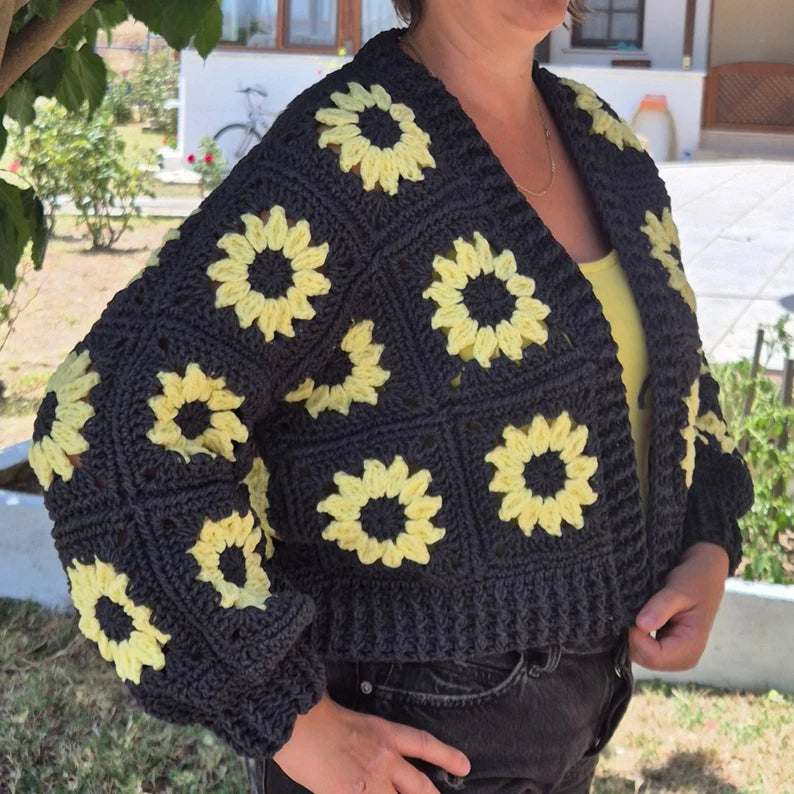 Vibrant Yellow & Anthracite Floral Cardigan