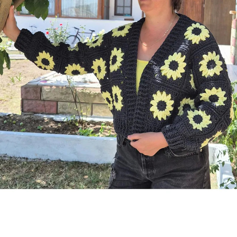 Vibrant Yellow & Anthracite Floral Cardigan